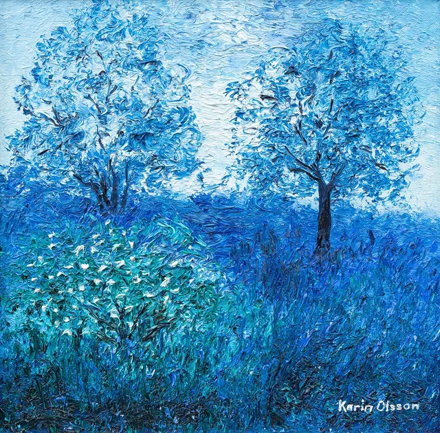 KARIN OLSSON. "Blått landskap", olja på duk, signerad.