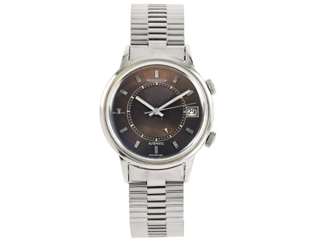 JAEGER-LE COULTRE, Memovox (T Swiss Made T), "Speed Beat", Cal 916, Serie nr. 2143719, Ref nr. E875, Boett nr. saknas, herrur, 37 mm, stål, automatisk, plexiglas, datum, alarm, ca 1972, metallänk ej original (NSA). — Klockor/Jaeger-Le Coultre — Kaplans