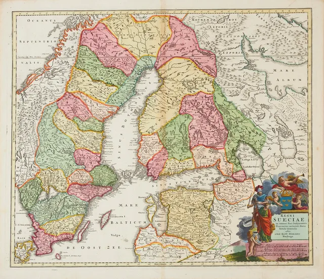 KARTA SKANDINAVIEN AV HOMANN, REGNI SUECIAE, ca 1730.