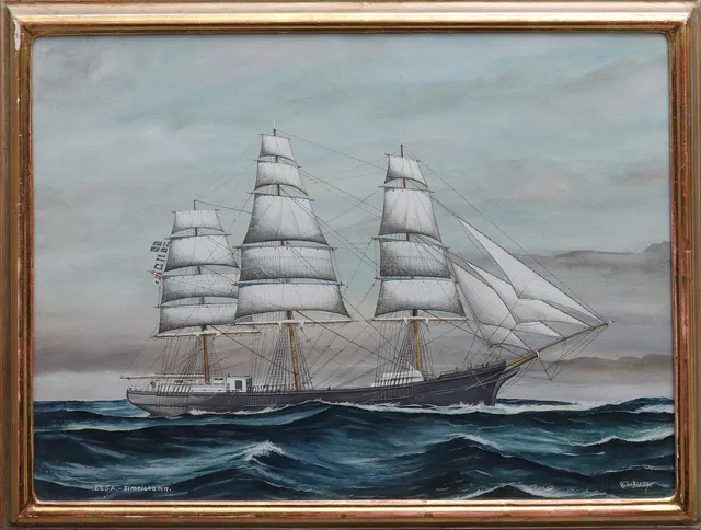 GUSTAF FREDRIKSSON. PORTRÄTT AV SEGELFARTYGET ELSA FRÅN SIMRISHAMN.