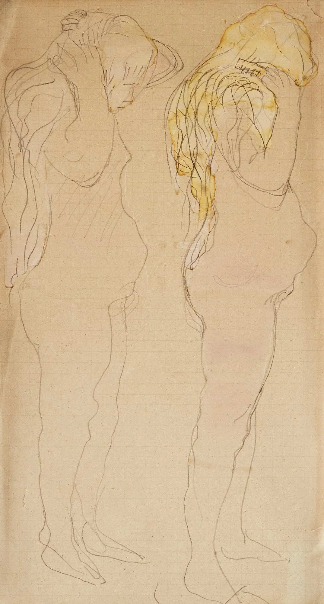 Auguste Rodin, Två studier av naken kvinna som kammar sitt blonda hår. — Bukowskis