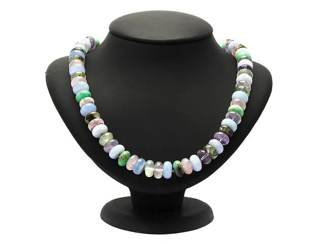 COLLIER, olikfärgade agater, silverlås, längd 50 cm