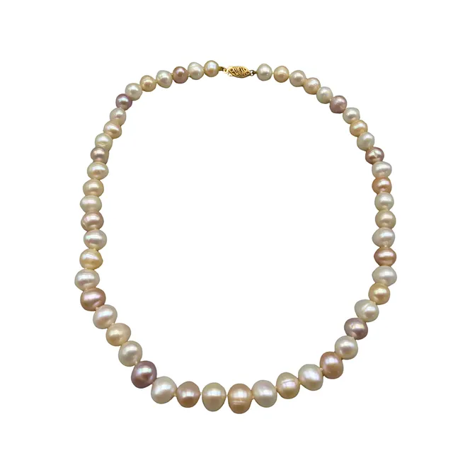FARBIGE SÜSSWASSER - PERLENKETTE, GERINGELT MIT EINEM 585ER GOLD - VERSCHLUSS.