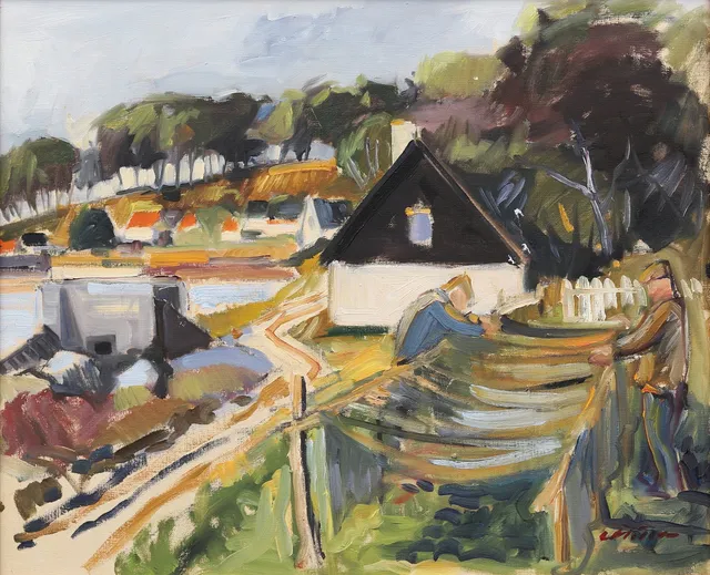 LENNART MÖLLER (FÖDD 1935). "Ålabodarna", olja på duk, signerad.