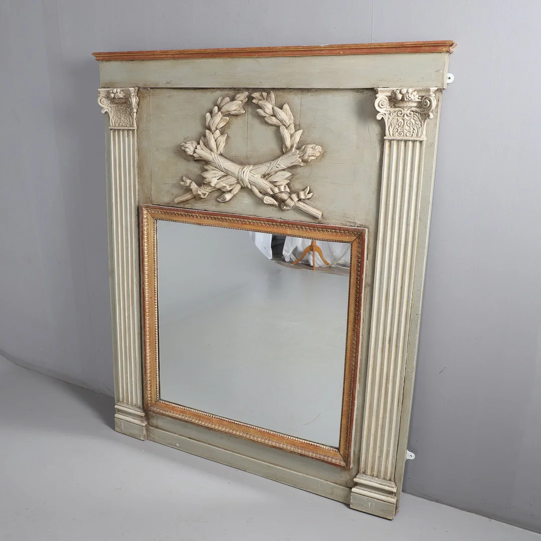 A NINETEENTH CENTURY FRENCH PAINTED OVERMANTLE MIRROR. — Mirrors — Lawrences Auctioneers