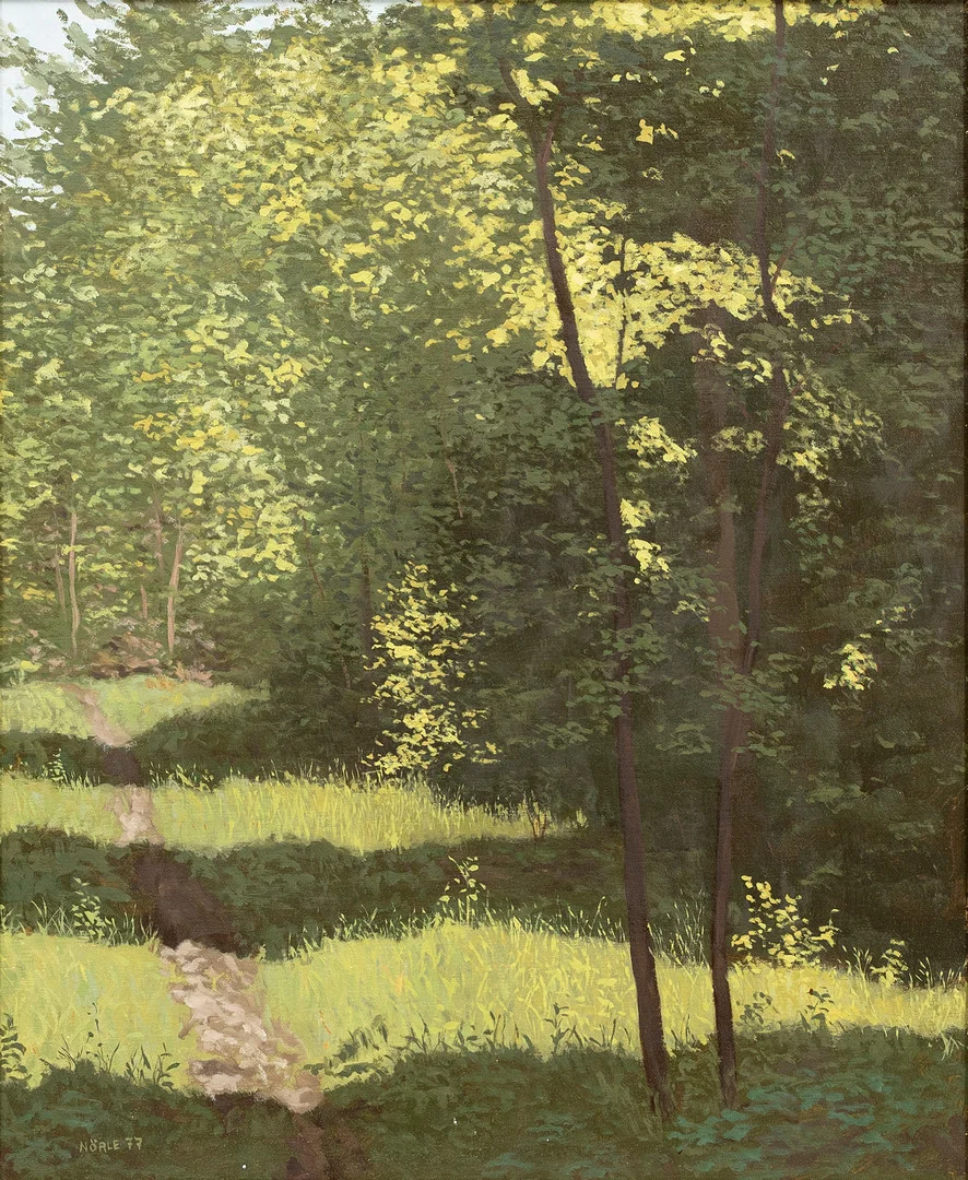 MATS NÖRLE. "En lek med ljusets skugga", olja på pannå, signerad, daterad 1977. — Paintings — Auktionshuset Kolonn
