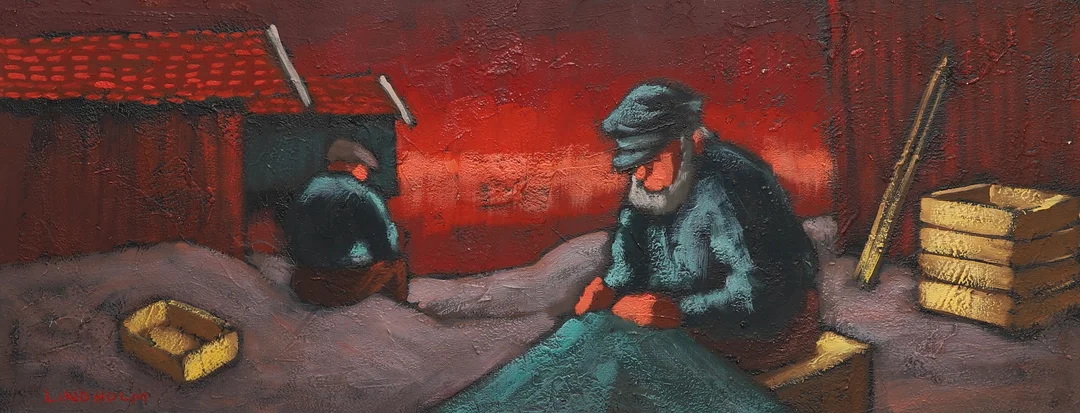HELGE EUGÉN LINDHOLM. Olja på duk, fiskare, signerad. — Paintings — Ekenbergs Auktioner