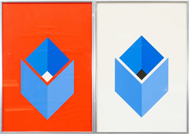 CAJSA HOLMSTRAND (1956-). Geometrisk komposition, litografier, 2 st, signerade.