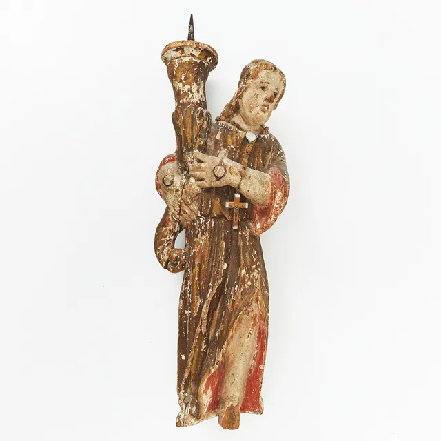 SAKRAL SKULPTUR, 1700-tal, ängel, skulpterad i trä, bemålad.