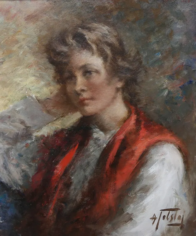 ALEXANDER TOLSTOY. Porträtt. Olja på duk, signerad.