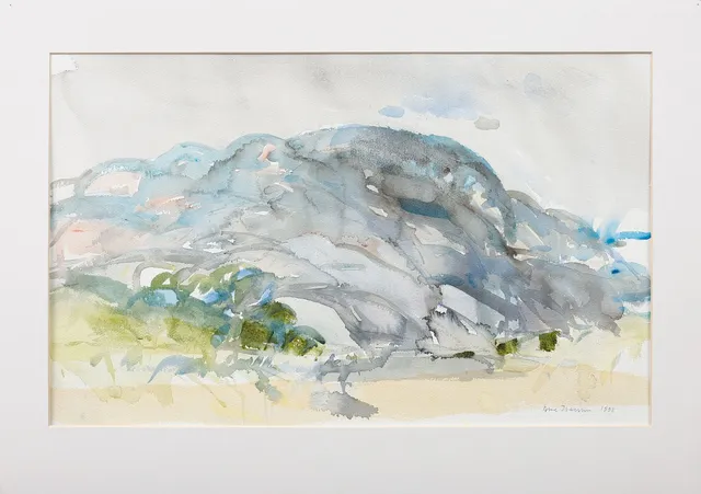 ARNE ISACSSON. "Grå berg på Tjörn", akvarell, signerad och daterad 1998.
