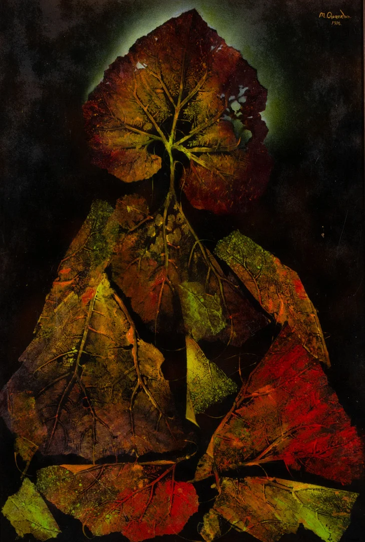 MICHAEL QVARSEBO. "Visionär lövfiguration", olja på pannå, suignerad M. Qvasebo 1976. — Paintings — Helsingborgs Auktionskammare