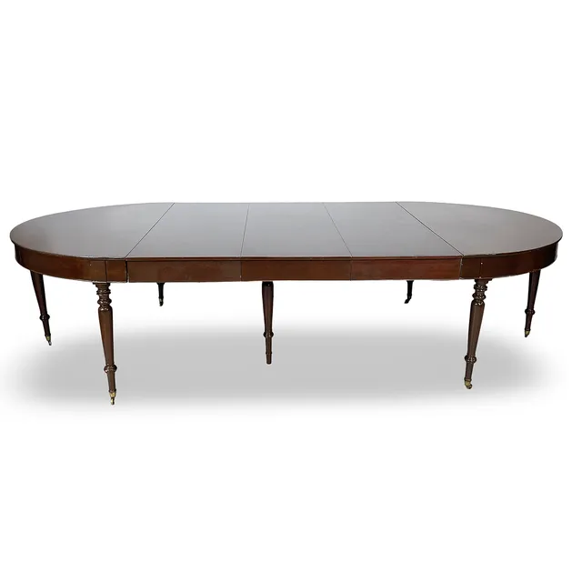 MATBORD, 1800-tal, fanerad och massiv mahogny. Total längd ca 370 cm.