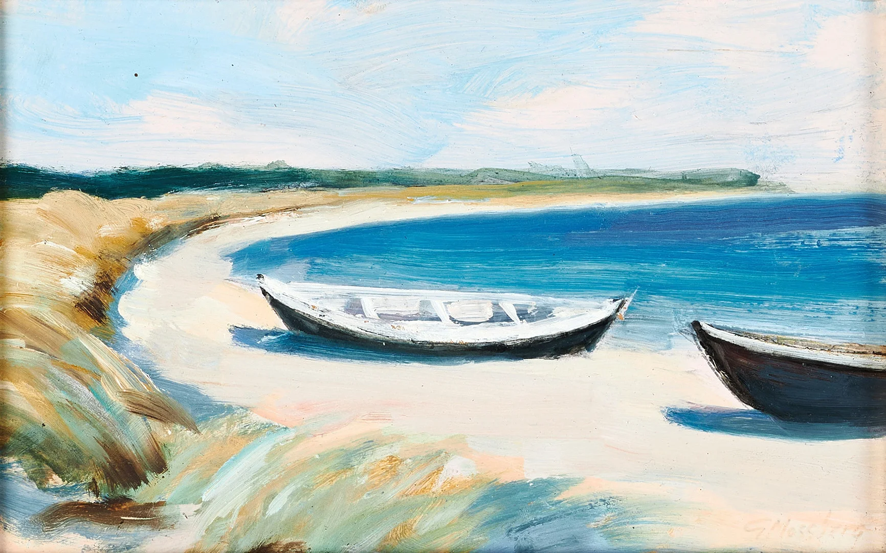 GUNNAR MOSSBERG (1903–1983). Motiv från Fårö Gotland, olja på pannå, signerad G Mossberg. — Paintings — Crafoord Auktioner Stockholm