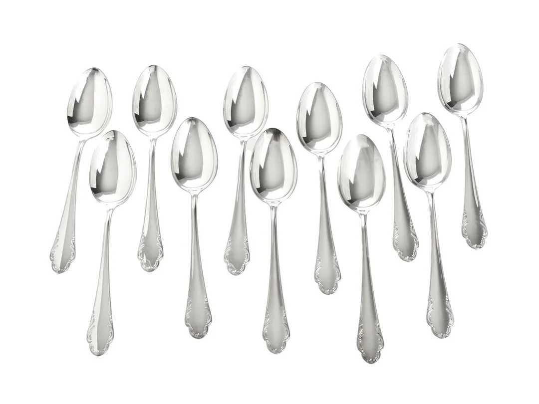 DESSERTSKEDAR, 11 st, silver, modell Haga, 1959, längd ca 16,5 cm, vikt ca 358.3 g. — Silver/Matsilver — Kaplans