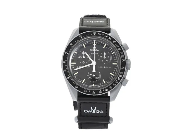 SWATCH/OMEGA, MoonSwatch, Mission to Moon, Ref nr. SO33M100, kronograf, herrur, 42 mm, bioceramic, quartz, plexiglas, Velcro-band, cert, juli 2023, box, ytterkartong.