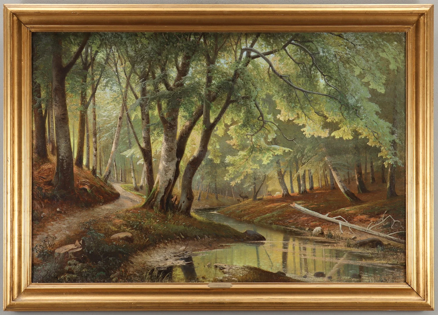 SIEGFRIED HASS. Solbelyst bokskog med hjortar. — Paintings — Karlstad Hammarö Auktionsverk