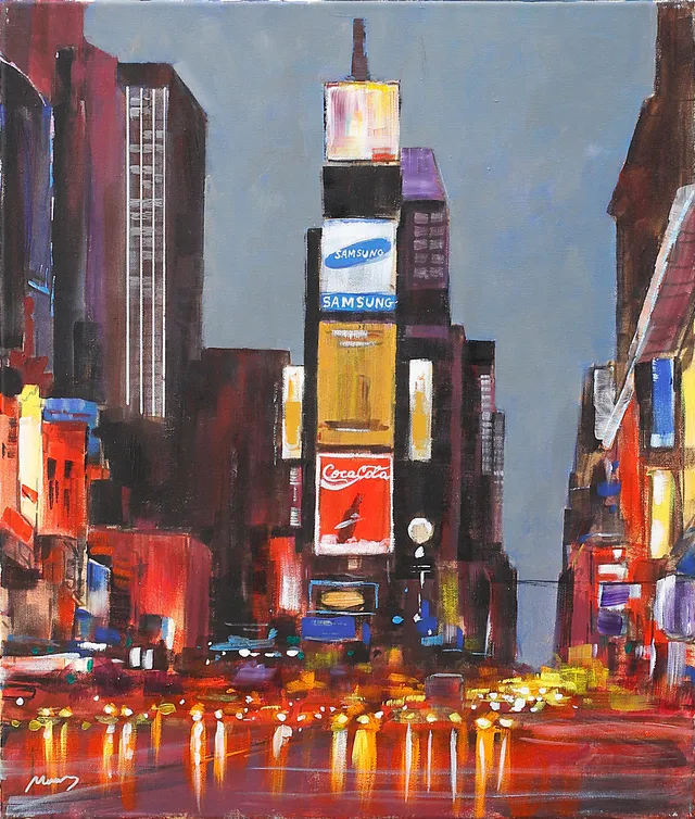 MARCUS JACOBSSON. "Times Square, NYC" akryl på duk, signerard Marcus.