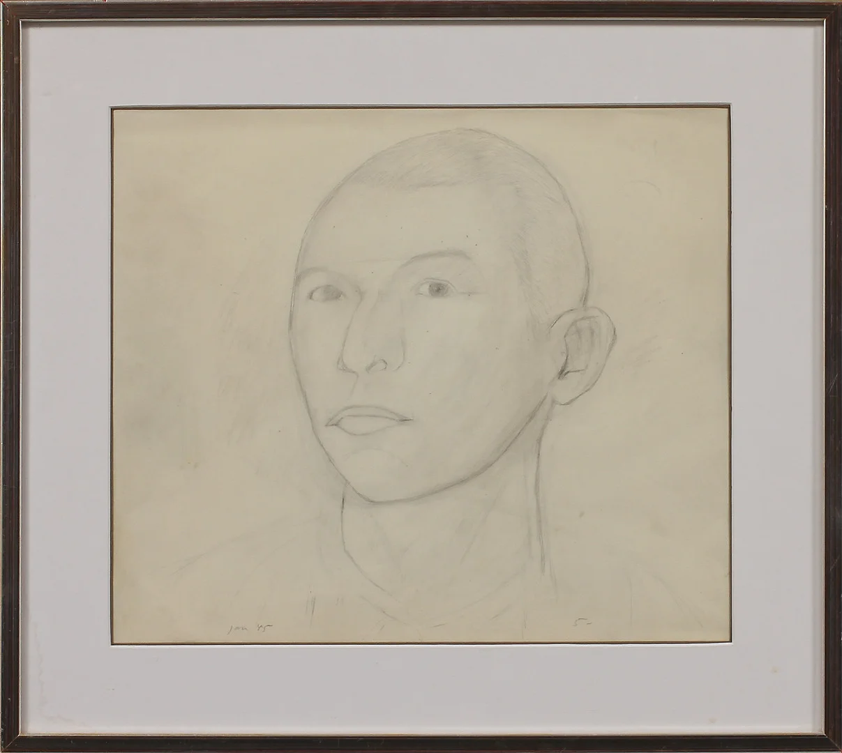 RAGNAR SANDBERG. TILLSKRIVEN. Självporträtt. Blyertsteckning, daterad jan 45 samt 5. — Paintings — Göteborgs Auktionsverk