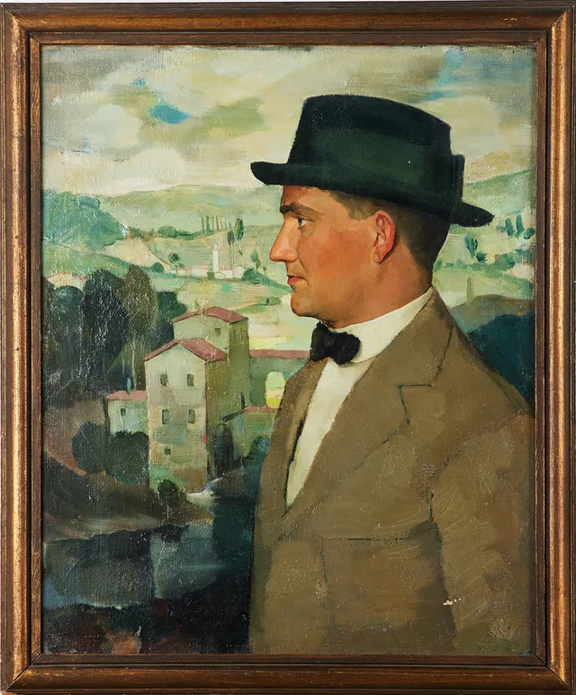 BERNHARD OSCARSSON (1894-1977). Porträtt i italienskt landskap, signerad och daterad 1921.