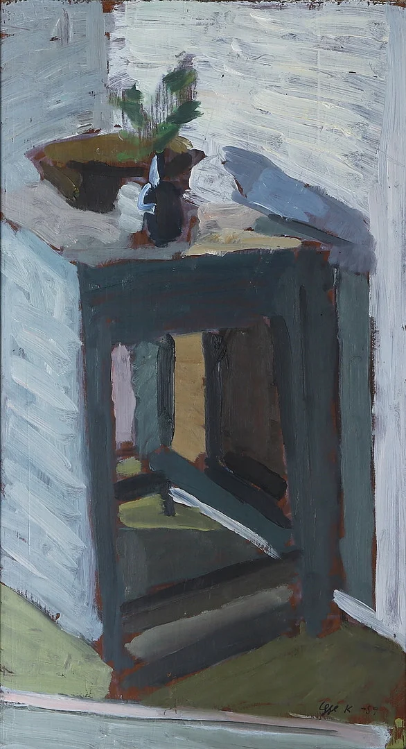 IGGE KARLSSON. Komposition, olja på pannå, signerad, daterad -59. — Paintings — Auktionshuset Kolonn