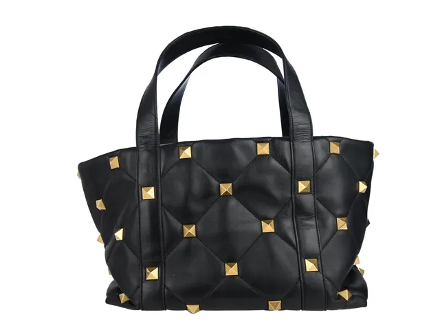 VÄSKA, VALENTINO, Stud Tote Bag, svart läder, guldfärgade beslag, nitar, 40x28x19 cm,
