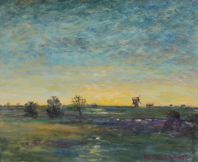 BERNDT OLOF SJÖWALL. "Solnedgång Öland", olja på platta, signerad.