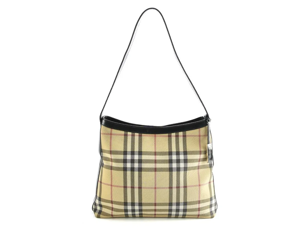 VÄSKA, BURBERRY, rutig canvas, svart läder, 30x24x6cm, dustbag. — Accessoarer/Väskor — Kaplans