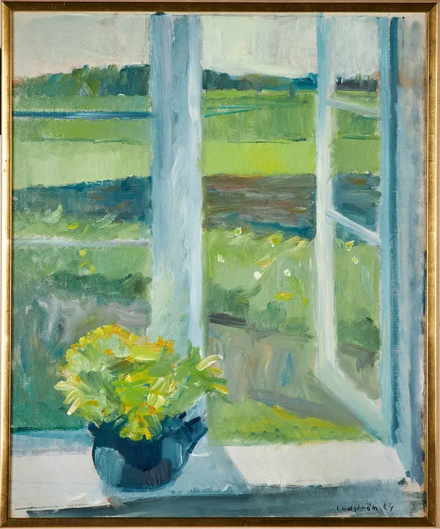GEORG LODSTRÖM. Blomma vid fönsterkarm, signerad samt daterad 64, olja på duk.