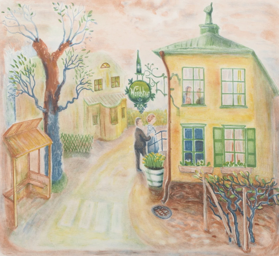 ELIS RYBERG. På väg till värdshuset, litografi, signerad och numrerad. — Engravings & Prints — Växjö Auktionskammare