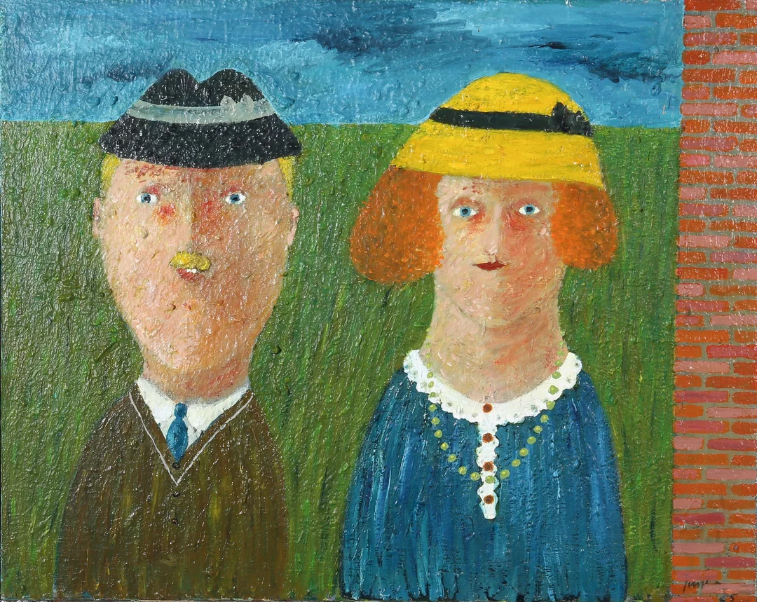 Antn Juul Petersen. 'Elderly Couple', 1985 — Paintings and sculptures/Modern pictorial arts — Lauritz