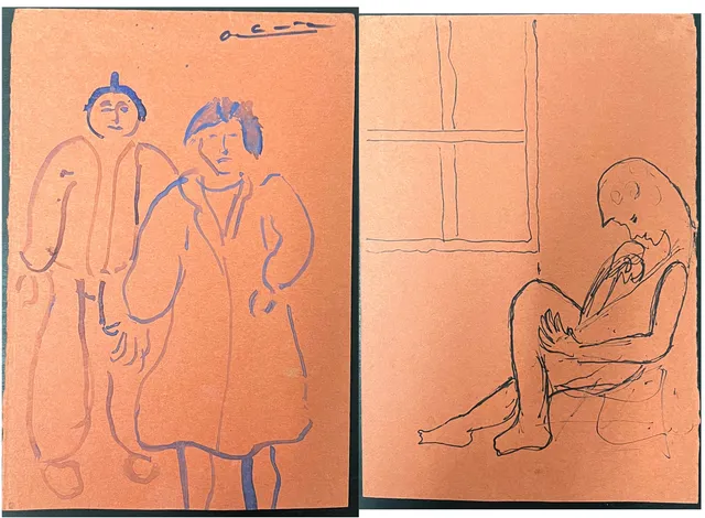 JOSÉ PÉREZ OCAÑA, "OCAÑA". Personajes. Técnica mixta sobre papel (reverso y anverso).