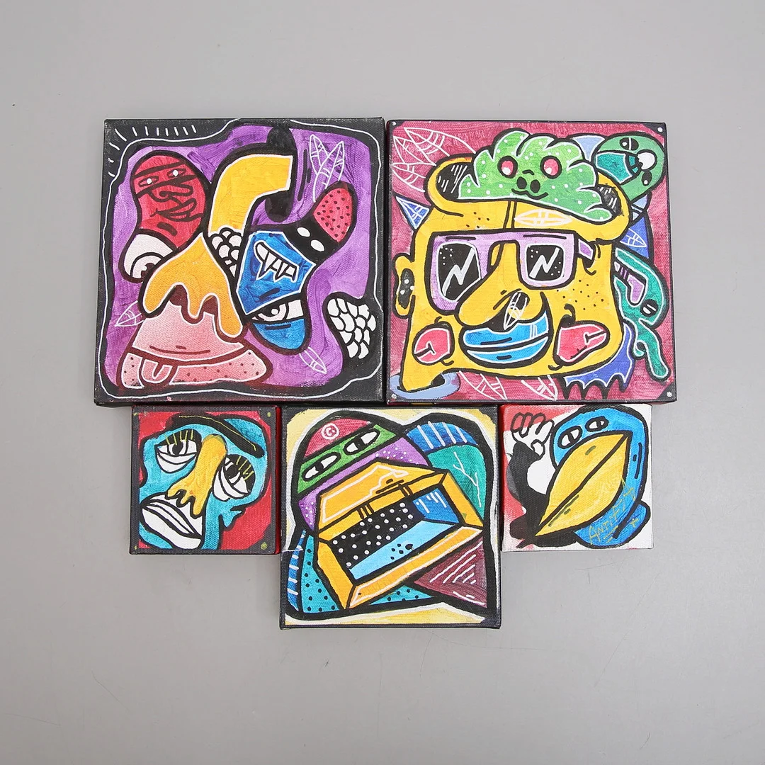 OIDENTIFIERAD KONSTNÄR. 5 st tavlor, blandteknik, en signerad á tergo Ivan Lindekrantz. — Paintings — Auktionshuset Thelin & Johansson