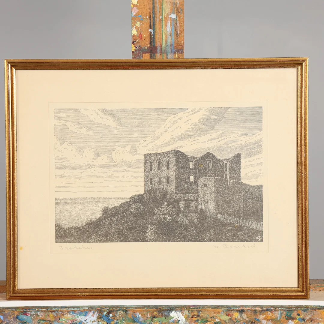 WALDEMAR BERNHARD. TRÄSNITT, "Brahehus", signerad. — Engravings & Prints — Höörs Auktionshall