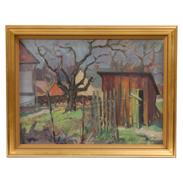 EINAR KRÜGER. "Gammal trädgård", olja på duk, signerad.