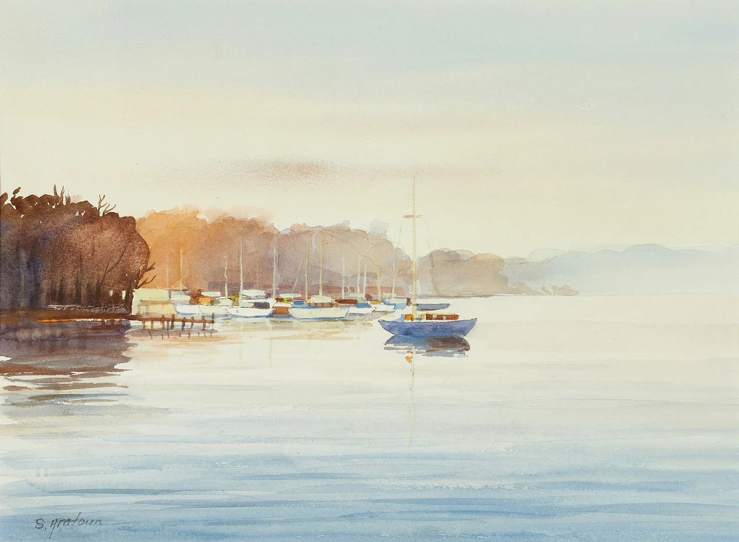 SARO ARATOUN (FÖDD 1935). Båthamn, signerad S. Aratoun, akvarell. — Paintings — Crafoord Auktioner Stockholm
