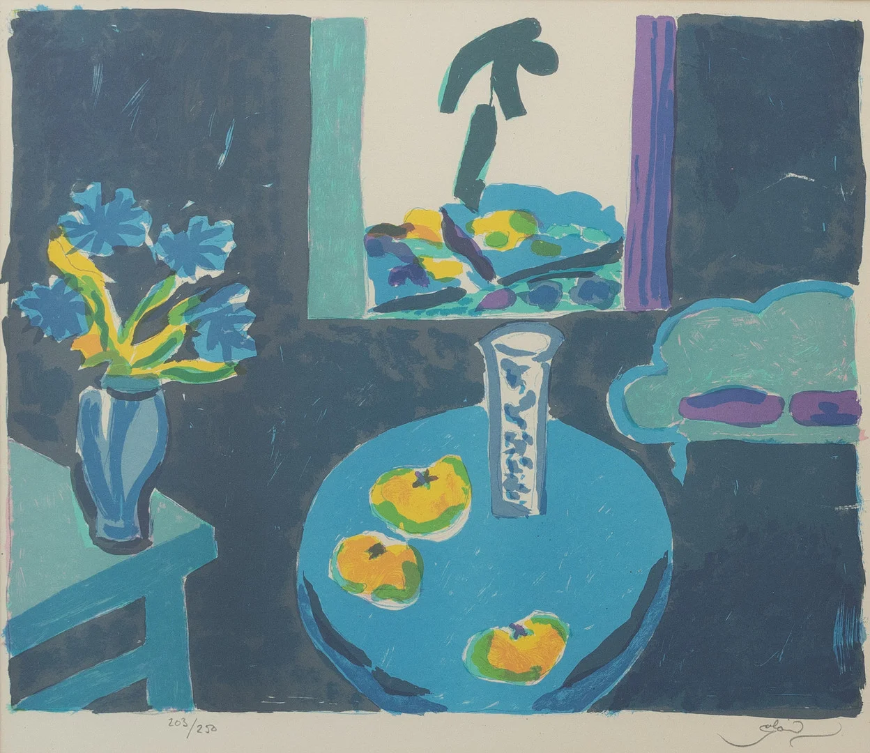 ROLAND K NILSSON (FÖDD 1942). Interiör, färglitografi, signerad. — Engravings & Prints — Garpenhus Auktioner