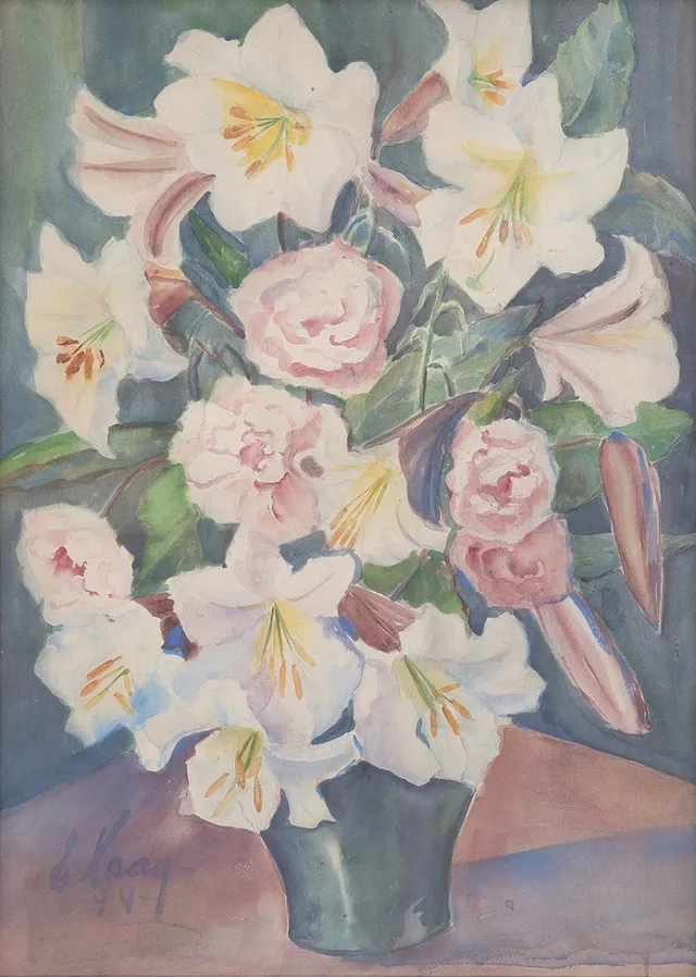 ESTER HAAG 1901-1972. AKVARELL PÅ PAPPER, BLOMSTERSTILLEBEN , SIGNERAD OCH DATERAD 1944.