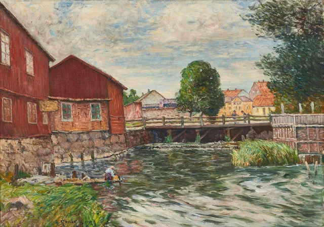 ANTON GENBERG (1862-1939). ”Motiv från Norrtelje”, signerad Genberg 1929, olja på duk.