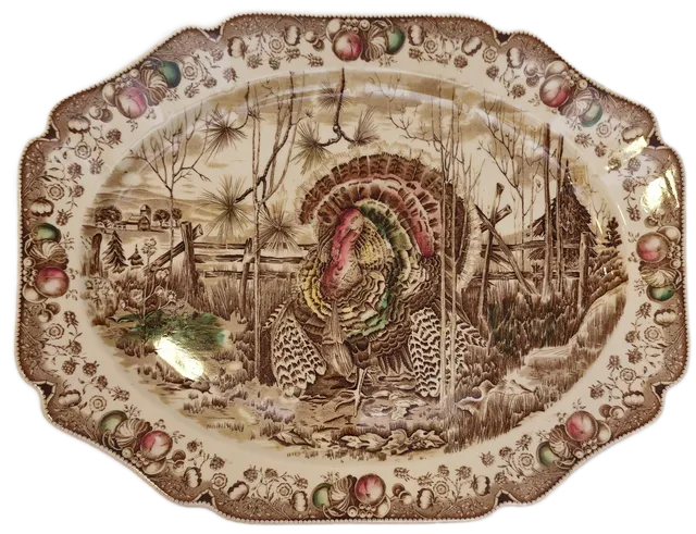 JOHNSON BROS. GRAN BANDEJA DE LOZA INGLESA. DECORACIÓN CON PAVO. SELLO EN LA BASE.