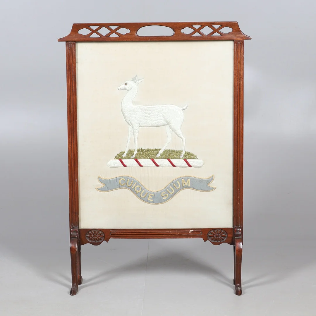 EMBROIDERED SILK FIRESCREEN - LATIN MOTTO. — Other — Lawrences Auctioneers