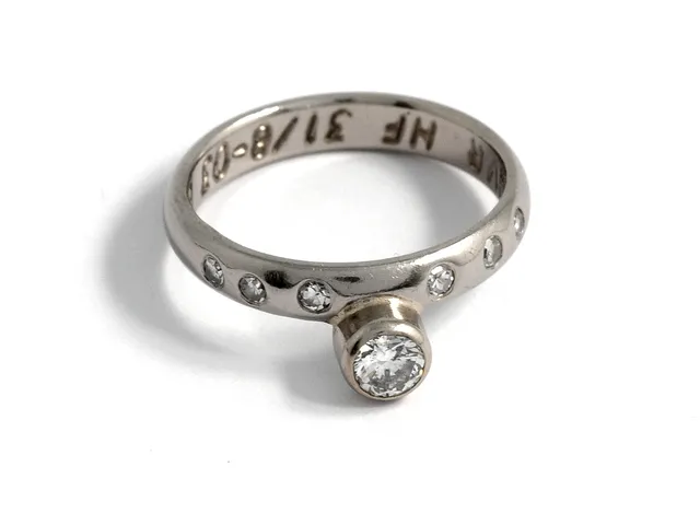 RING, 18K vitguld, briljant ca 0,20 ct, ca W/SI2, 6 åttkantslipade diamanter ca 0,10 ctv, ca W-TCr/SI-P1, stl 17 mm , vikt 4,3 g, gravyr.