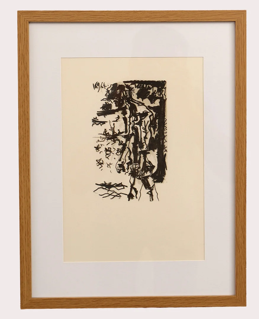 PABLO PICASSO. Efter, litografi daterad 16.9.64 ur mappen "LE GOUT DU BONHEUR" Schünemann, nr 403/666, år 1970. — Engravings & Prints — Limhamns Auktionsbyrå