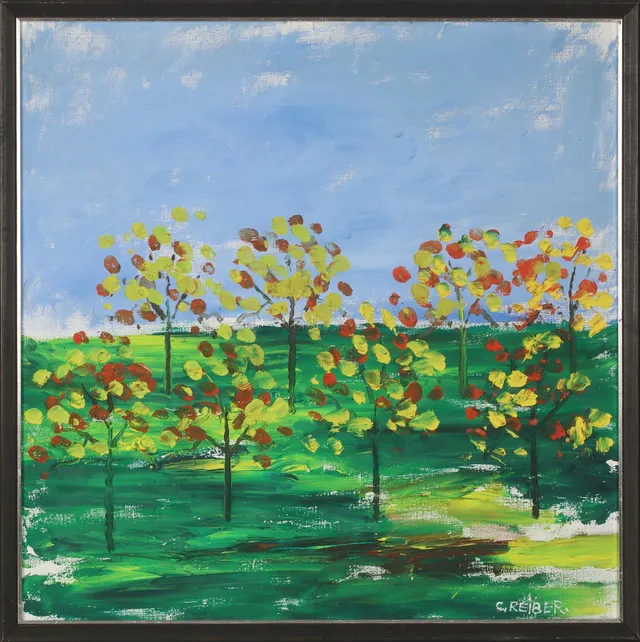 GUNNAR GREIBER. "Blommande träd", olja på duk, signerad.