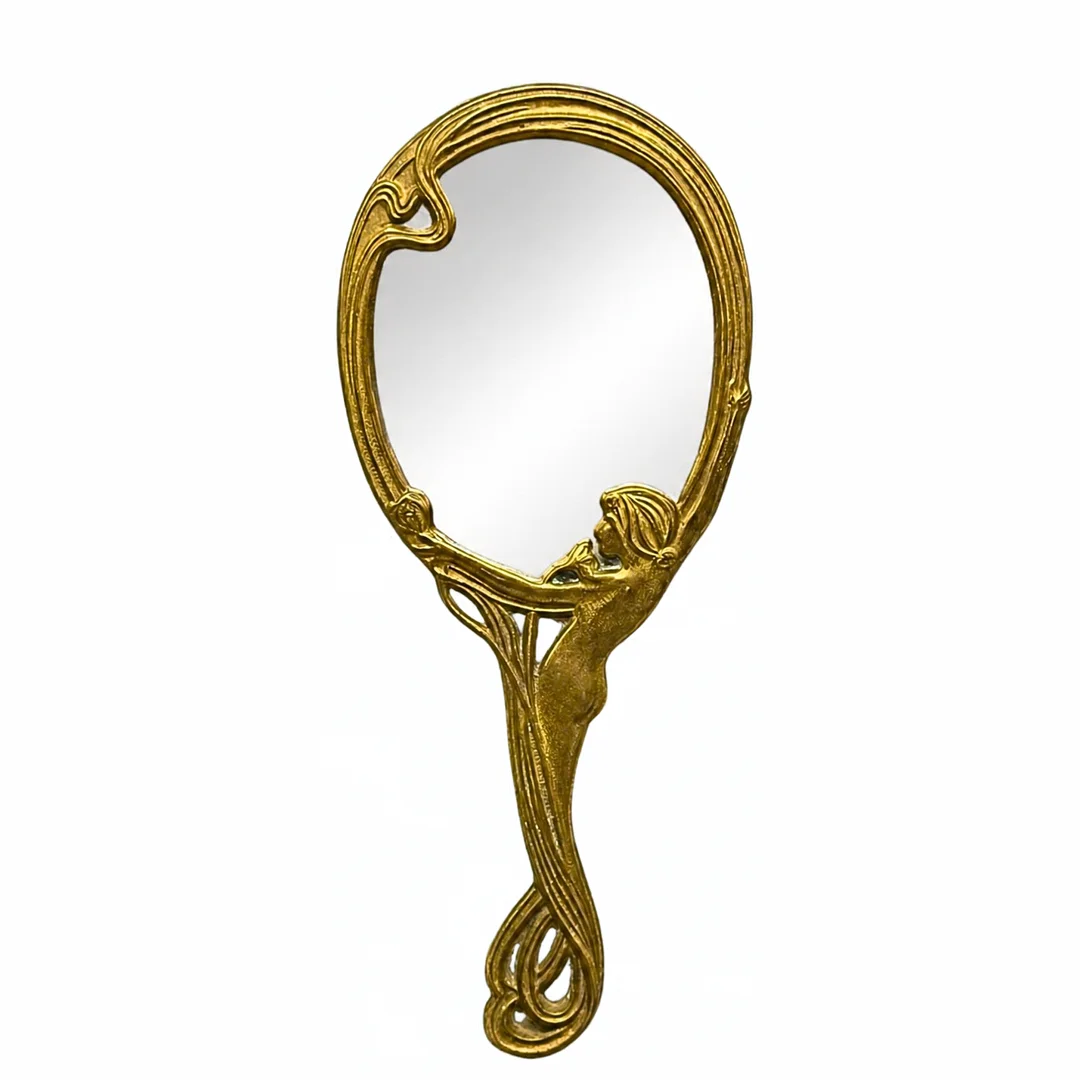 JUGENDSTIL HANDSPIEGEL AUS MESSING. — Mirrors — Auktionshaus Stuber's Hammerschlag