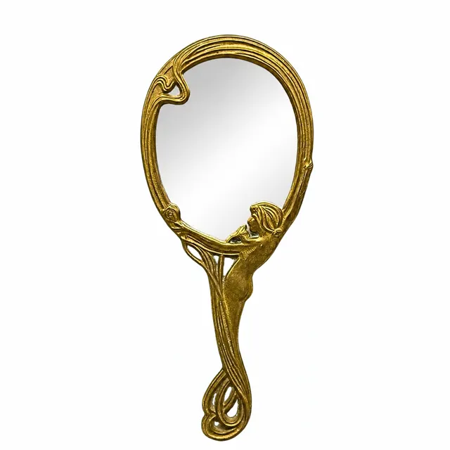 JUGENDSTIL HANDSPIEGEL AUS MESSING.