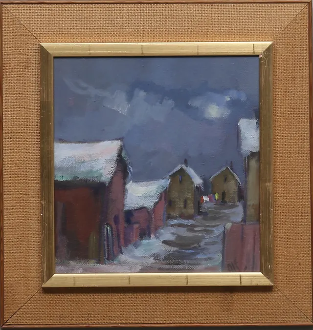 ALF GUSTAVSSON. Vintermotiv. Olja på pannå. Signerad alf.