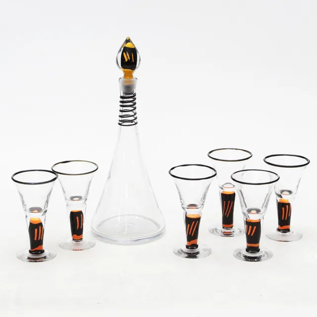 ERIK HÖGLUND. VINSERVIS, 7 delar, glas, Studioglas Strömbergshyttan, signerade.