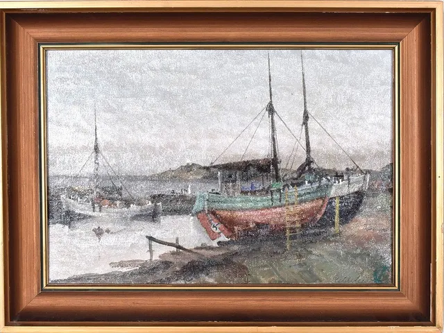 JENS SINDING CHRISTENSEN. oljemålning på duk, Gilleleje hamn.