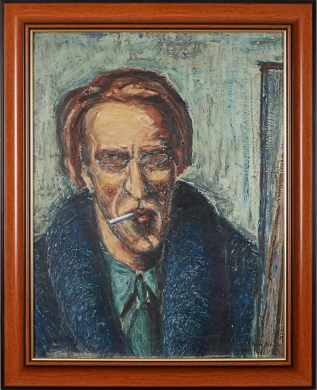 RUNE SIGVARD. Självporträtt, olja på pannå, signerad.